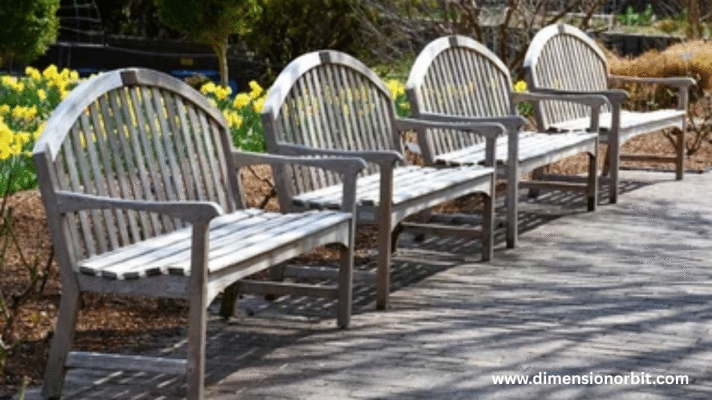 Four Park Benches Lined Up