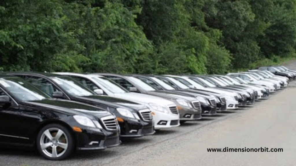A Row of 10 Cars Parked End to End